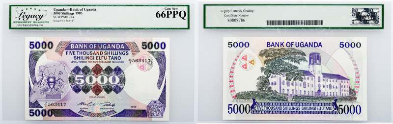 Uganda, 5000 Shillings 1985, Legacy - Gem New 66PPQ Uganda, 5000 Shillings 1985,...