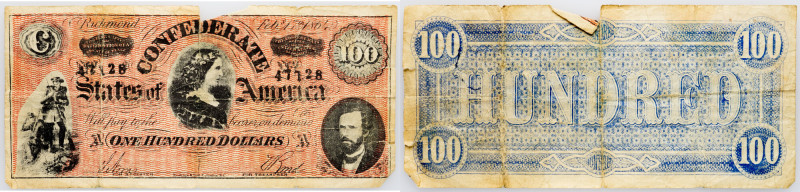 USA, 100 Dollars 1864 USA, 100 Dollars 1864, P# 71, Confederate States | G

Gr...