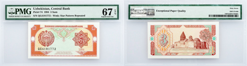 Uzbekistan, 3 Sum 1994, PMG - Superb Gem Unc 67 EPQ Uzbekistan, 3 Sum 1994, P# 7...
