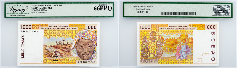 West African States, 1000 Francs 2003, Legacy - Gem New 66PPQ West African State...