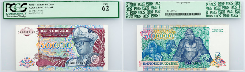 Zaire, 50,000 Zaïres 33352, PCGS - New 62 Zaire, 50,000 Zaïres 33352, P# 40a, Ba...