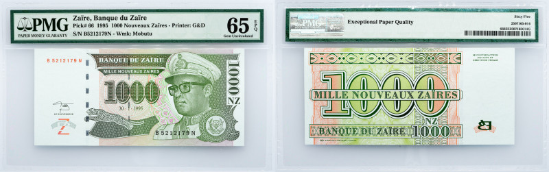 Zaïre, 1000 Nouveaux Zaïres 1995, PMG - Gem Uncirculated 65 EPQ Zaïre, 1000 Nouv...
