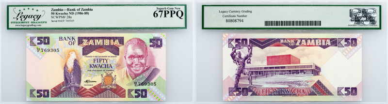 Zambia, 50 Kwacha 1986-1988, Legacy - Superb Gem New 67PPQ Zambia, 50 Kwacha 198...