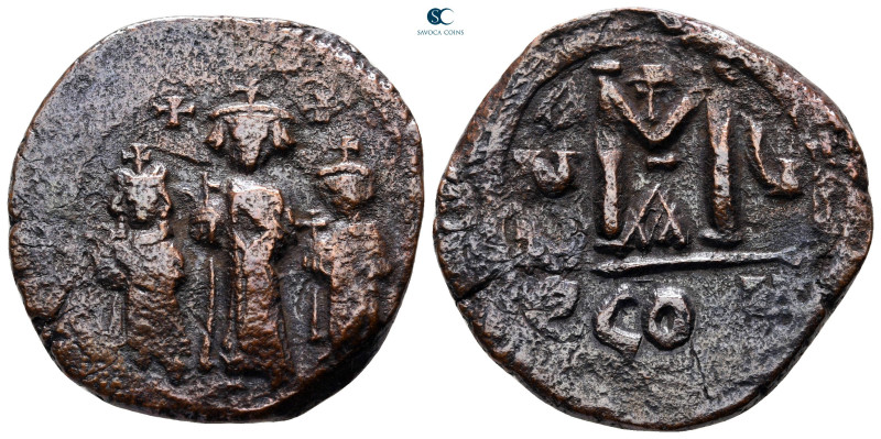 Heraclius, with Martina and Heraclius Constantine AD 610-641. Constantinople
Fo...