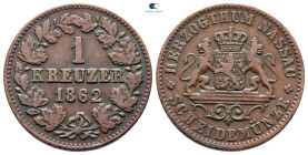 Germany. Nassau.  AD 1862. Kreuzer Cu