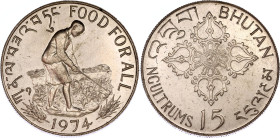 Bhutan 15 Ngultrums 1974
KM# 42, N# 21023; Silver; FAO - Food for all; Jigme Singye Wangchuck; Mintage: 30000 pcs.; AUNC/UNC