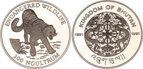 Bhutan 300 Ngultrum 1991
KM# 65, N# 90501; Silver., Proof; Jigme Singye Wangchuck; Endangered Wildlife ; Mintage 25000 pcs.