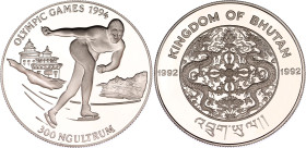Bhutan 300 Ngultrum 1992
KM# 74, N# 25035; Silver., Proof; Jigme Singye Wangchuck; 17th Winter Olympic Games Lillehammer '94; Mintage 40000 pcs.