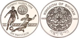 Bhutan 300 Ngultrum 1993
KM# 79, N# 36159; Silver., Proof; Jigme Singye Wangchuck; Olympic Games 1996; Mintage 30000 pcs.