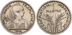 French Indochina 1 Piastre 1946
KM# 32.1 (security edge), N# 4509; Copper-nickel; Paris Mint; XF