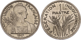 French Indochina 1 Piastre 1947
KM# 32.2 (reeded edge), N# 4509; Copper-nickel; Paris Mint; XF+