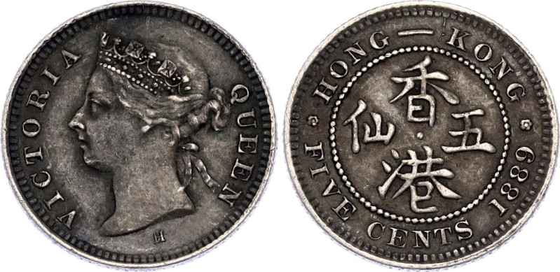 Hong Kong 5 Cents 1889 H
KM# 5, N# 3079; Silver; Victoria; Heaton's Mint, Birmi...
