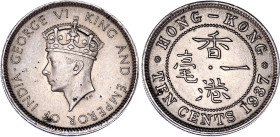 Hong Kong 10 Cents 1937
KM# 21, N# 7759; Nickel; George VI; London Mint; UNC