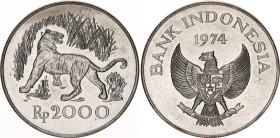 Indonesia 2000 Rupiah 1974
KM# 39, N# 19650; Silver 25.6 g.; Javan Tiger; UNC with minor hairlines