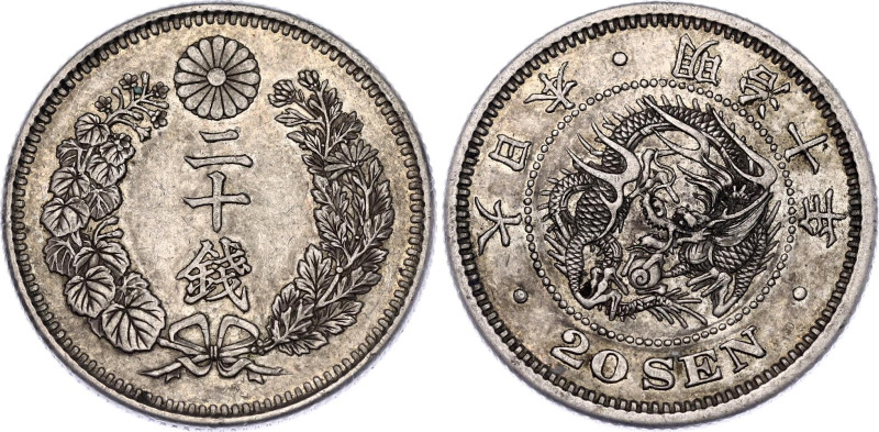 Japan 20 Sen 1877 (10)
Y# 24, JNDA# 01-21, N# 10945; Silver; Meiji; UNC