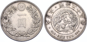 Japan 1 Yen 1892 (25)
Y# A25.3, N# 5505; Silver; Meiji; VF+