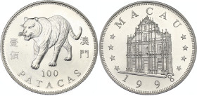 Macao 100 Patacas 1998
KM# 88, N# 38048; Silver, Proof; Year of the Tiger; UNC