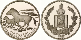Mongolia 250 Tugrik 1992
KM# 100, N# 86945; Silver., Proof; Przewalski's Horses; Mintage 20000 pcs