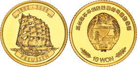 Korea 10 Won 2008
KM# 1195; Gold (0.917) 1g. 16 mm., Proof; Sail Ship "Preussen" 1919; Mintage 7500 pcs