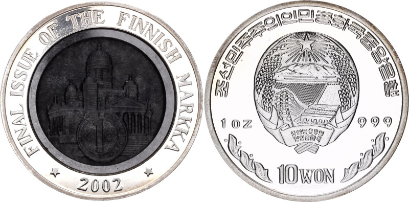 Korea 10 Won 2002
N# 56951; Silver.,Proof, With Light Grey Obsidan - Volcanic O...