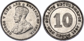 Straits Settlements 10 Cents 1927
KM# 29b, N# 4503; Silver; George V; London Mint; UNC