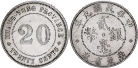 China Kwangtung 20 Cents 1920 (9)
Y# 423, N# 22630; Silver 5.40 g.; XF+