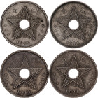 Belgian Congo 4 x 5 Centimes 1908 - 1921
KM# 9, 17; Copper-nickel; Leopold II & Albert I; VF-XF