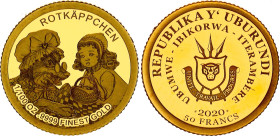 Burundi 100 Francs 2020
Gold (.999) 0.31 g.; Rottkappchen.; UNC