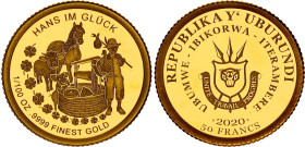 Burundi 100 Francs 2020
Gold (.999) 0.31 g.; Hans im Glueck.; UNC