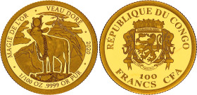 Congo 100 Francs CFA 2020
Gold (.999) 0.31 g.; Magie de l'Or. Veau Dore.; UNC