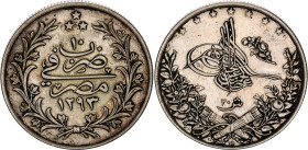 Egypt 20 Qirsh 1884 AH 1293//10 W
KM# 296, N# 28412; Silver; Abdul Hamid II; XF-