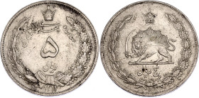 Iran 5 Rials 1932 AH 1311
KM# 1131, N# 8950; Silver; Reza Shah; XF+