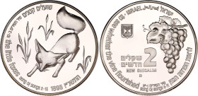 Israel 2 New Sheqalim 1995 JE 5755
KM# 276, N# 33713; Silver., Proof; Flora and Fauna in the Song of Songs - Fox and Vineyard; Mintage: 3436 pcs.