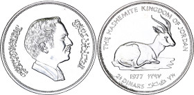 Jordan 2-1/2 Dinars 1977 AH 1397
KM# 31, Schön# 33, N# 43290; Silver; Hussein; Conservation - Rhim Gazelle; Llantrisant Mint; Mintage 6265; UNC