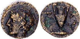 Ancient Greece Kyzikos AE9 400 - 300 BC
SNG BN 411; Copper 0.79 g.; Obv: Laureate head of Apollo left. Rev: KY / ZI. Amphora.; VG