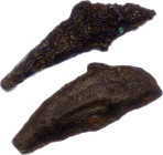 Ancient Greece Olbia 2 x Æ Cast "Dolphin" 525 -410 BC (ND)
SNG BM Black Sea# 360, N# 170810; Copper; Dolphin shaped primitive money; VF+