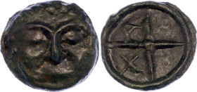 Ancient Greece Olbia AE29 450 - 425 BC (ND) Gorgoneion
SNG BM Black Sea# 387; Copper 11.50 g.; Cast; Obv: Gorgoneion. Rev: Wheel, A-P-I-X in corners....