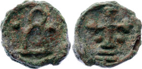 Byzantium Cherson Black Sea AE18 867 - 886 AD (ND)
Sear 1719; Copper 3.23 g.; Basil I the Macedonian; Obv: Large B retrograde set upon base; pellet t...
