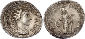 Roman Empire Antoninianus 238 - 244 AD (ND)
RIC 86, C 121; Silver 4.26 g.; Gordian III; Obv: IMPGORDIANVSPIVSFELAVG - Radiate, draped and cuirassed b...