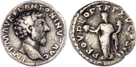 Roman Empire Denarius 161 AD
RIC 22, C 507; Silver 2.77 g.; Marcus Aurelius; Obv: IMPMAVRELANTONINVSAVG - Bare head right. Rev: PROVDEORTRPXVCOSIII -...