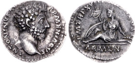 Roman Empire Marcus Aurelius Denarius 163 - 164 AD Armenia
RIC 81, N# 262739; Silver 3.2 g.; Obv: ANTONINVSAVGARMENIACVS - Laureate head right. Rev: ...