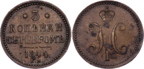 Russia 3 Kopeks 1844 EM
Bit# 543, N# 4626; Copper., 31.03 g.; Nicholas I; VF+