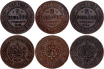 Russia 3 x 2 Kopeks 1868 - 1896
Bit# 413, 529, 286; Copper; VF-XF
