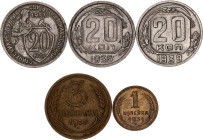 Russia - USSR Lot of 5 Coins 1926 - 1939
Various Dates & Denomination; VF/XF