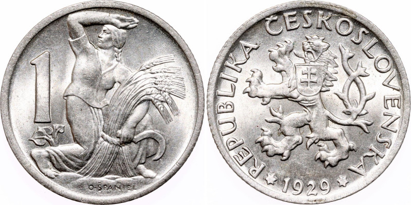 Czechoslovakia 1 Koruna 1929
KM# 4, Schön# 7, N# 1225; Copper-nickel; Kremnitz ...