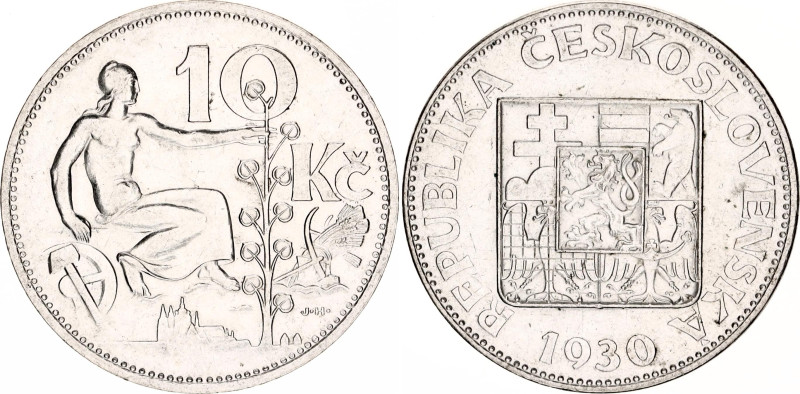 Czechoslovakia 10 Korun 1930
KM# 15, Schön# 10, N# 7797; Silver; Kremnitz Mint;...