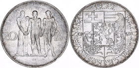 Czechoslovakia 20 Korun 1933
KM# 17, N# 12629; Silver; AUNC, With toning and hairlines