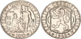 Czechoslovakia 100 Korun 1948
KM# 26, Schön# 33, N# 6515; Silver; 600th Anniversary of foundation of Charles University; AUNC
