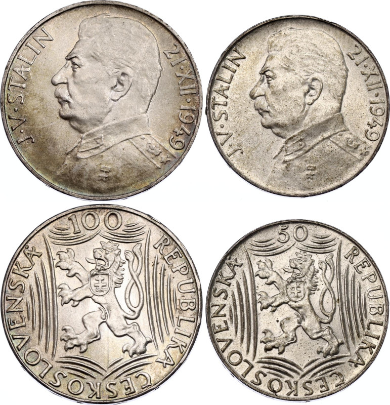 Czechoslovakia 50 - 100 Korun 1949
KM# 28, 30; Silver; 70th Birthday - Josef V....