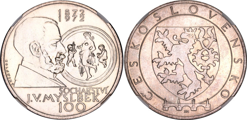 Czechoslovakia 100 Korun 1972 Pattern NGC UNC
Silver; Josef Václav Myslbek; NGC...